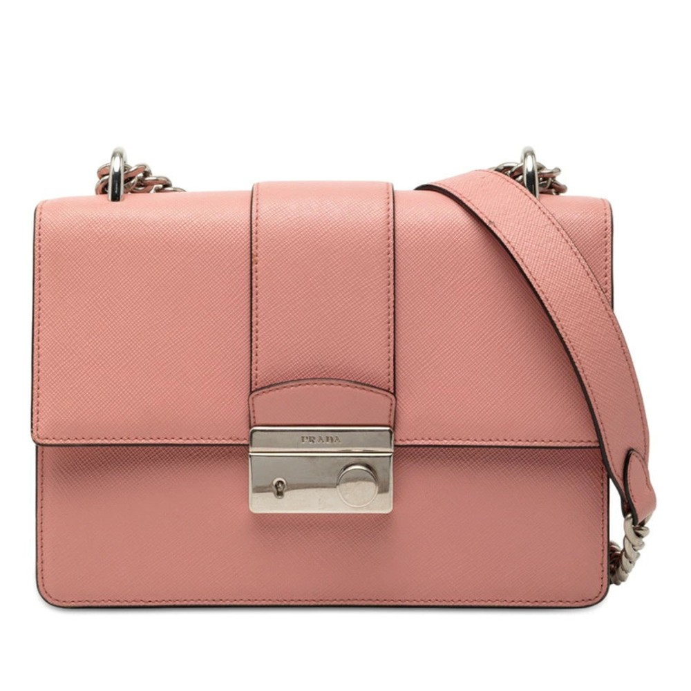 Prada Chain Shoulder Bag Pink Saffiano Leather
